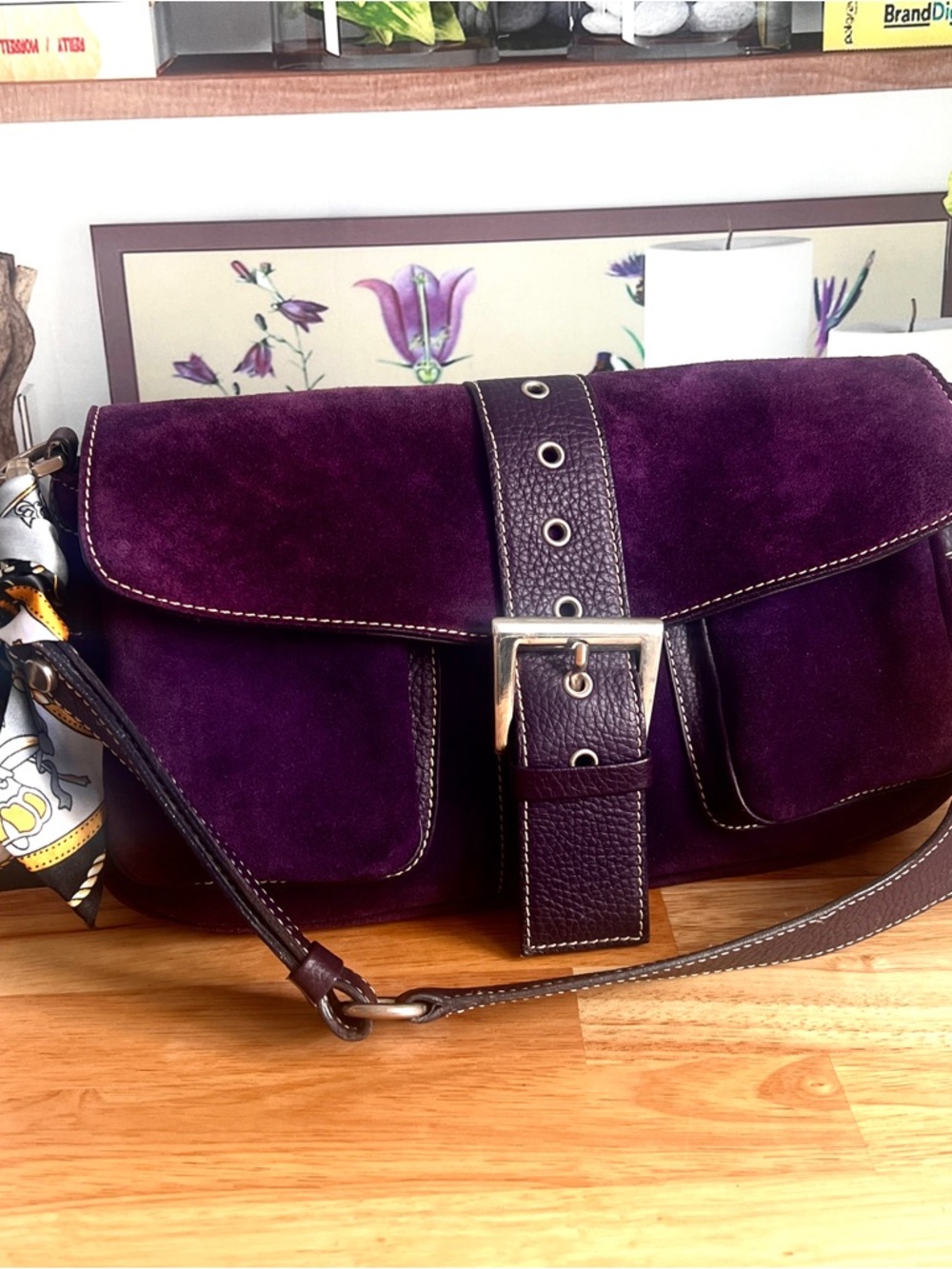 Vintage Purple Genuine Suede Leather Shoulder Bag Made In Italy - Picture 16 of 16